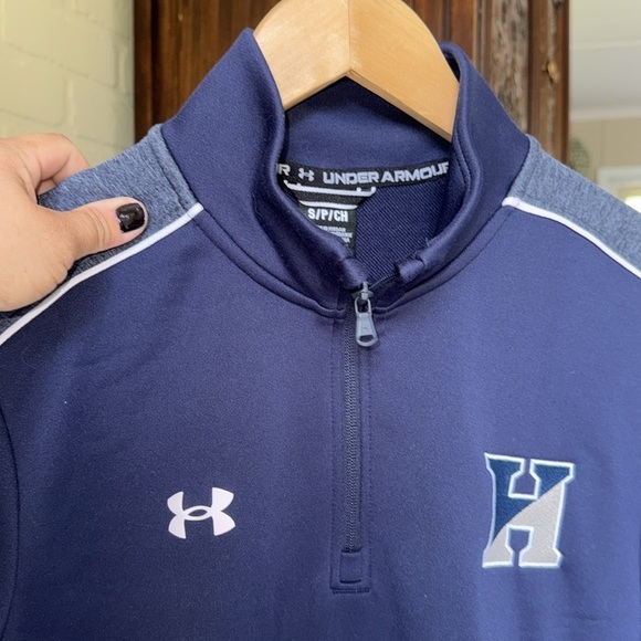 Under Armour Blue Zip Up Sweater Athletic Performance small NeW pocket popover - Picture 2 of 5